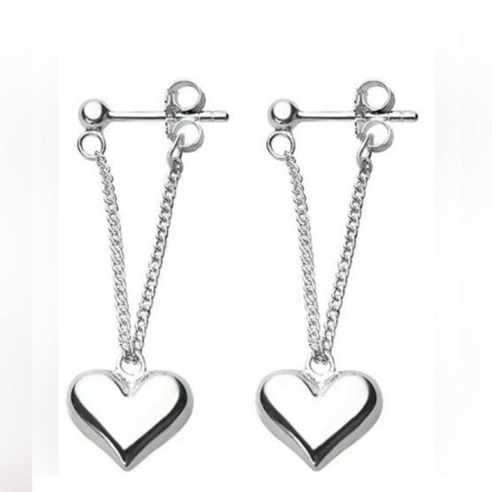 Silver Heart Drop Earrings- Hypoallergenic Nickel Free